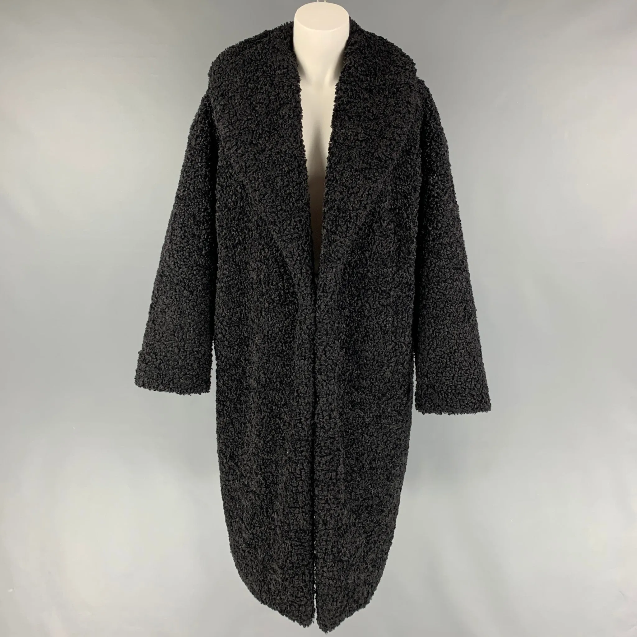 ALICE   OLIVIA Size M Black Textured Polyester Shawl Collar Coat