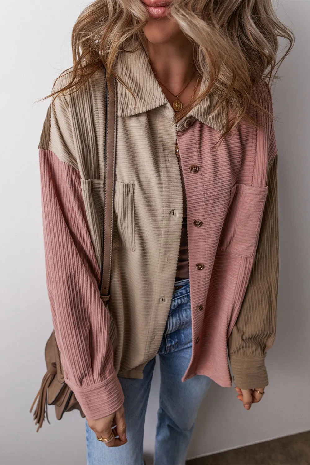 Blue Zone Planet |  Button Up Color Block  Long Sleeve Shacket