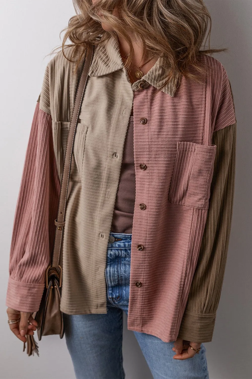 Blue Zone Planet |  Button Up Color Block  Long Sleeve Shacket