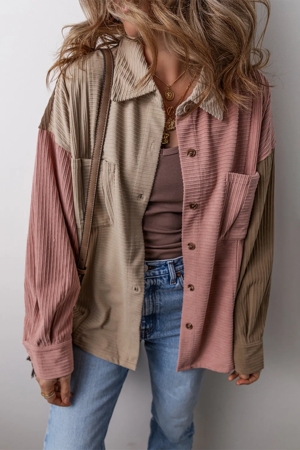 Blue Zone Planet |  Button Up Color Block  Long Sleeve Shacket
