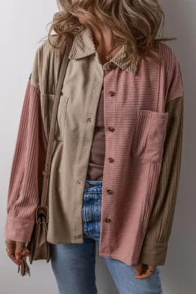 Blue Zone Planet |  Button Up Color Block  Long Sleeve Shacket