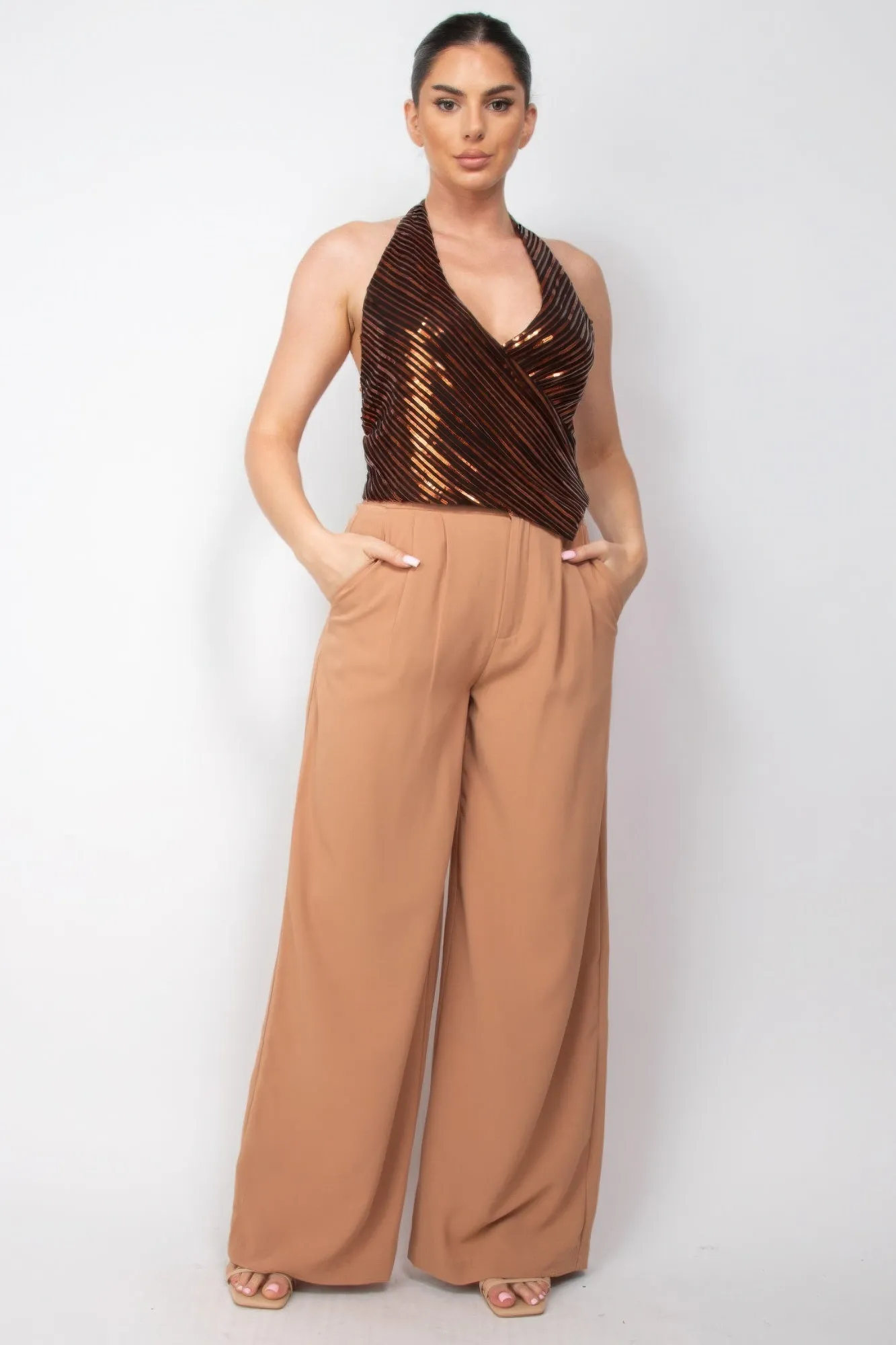 Blue Zone Planet |  Gina's Surplice Halter Sequins Top