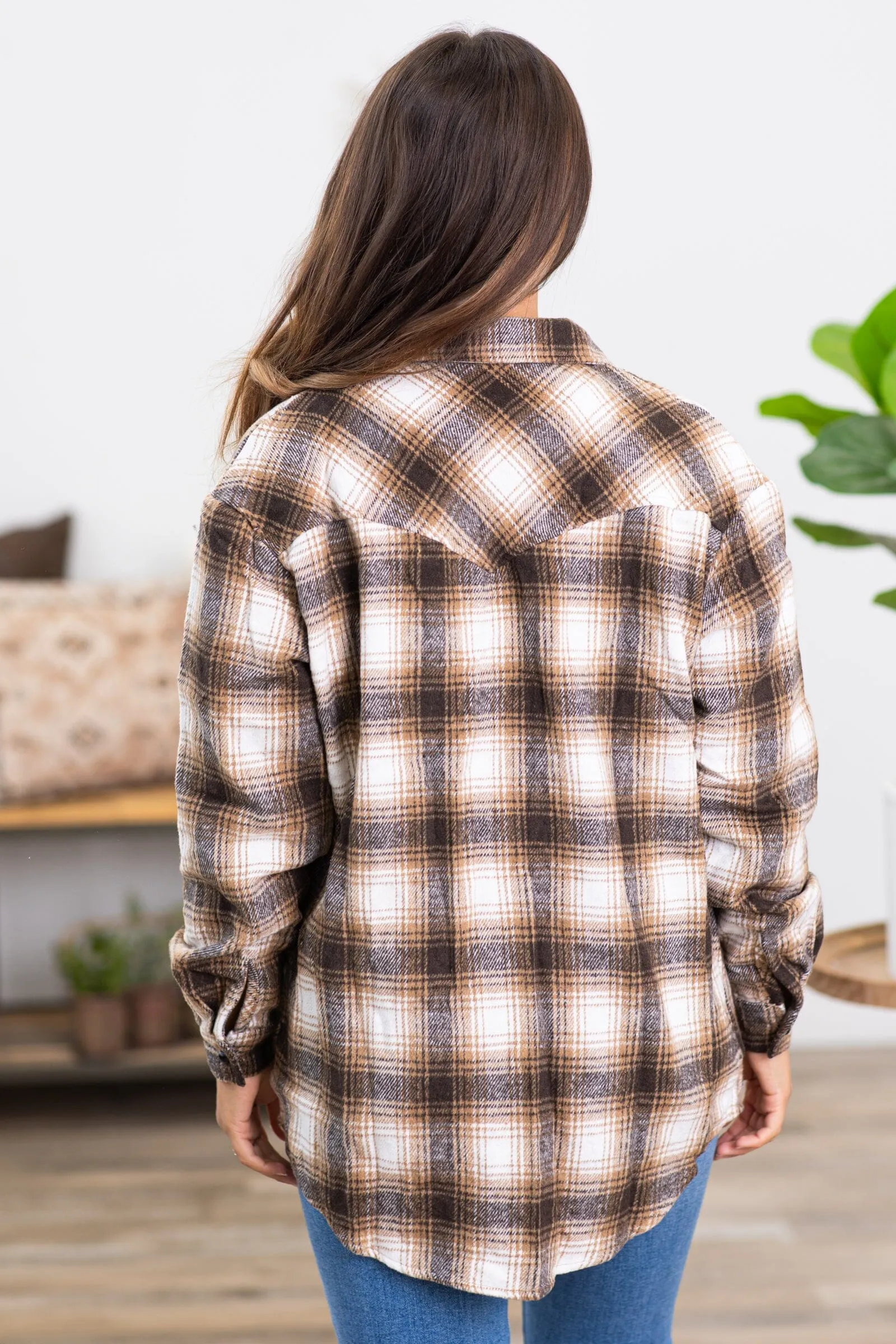 Brown and Ivory Plaid Shacket