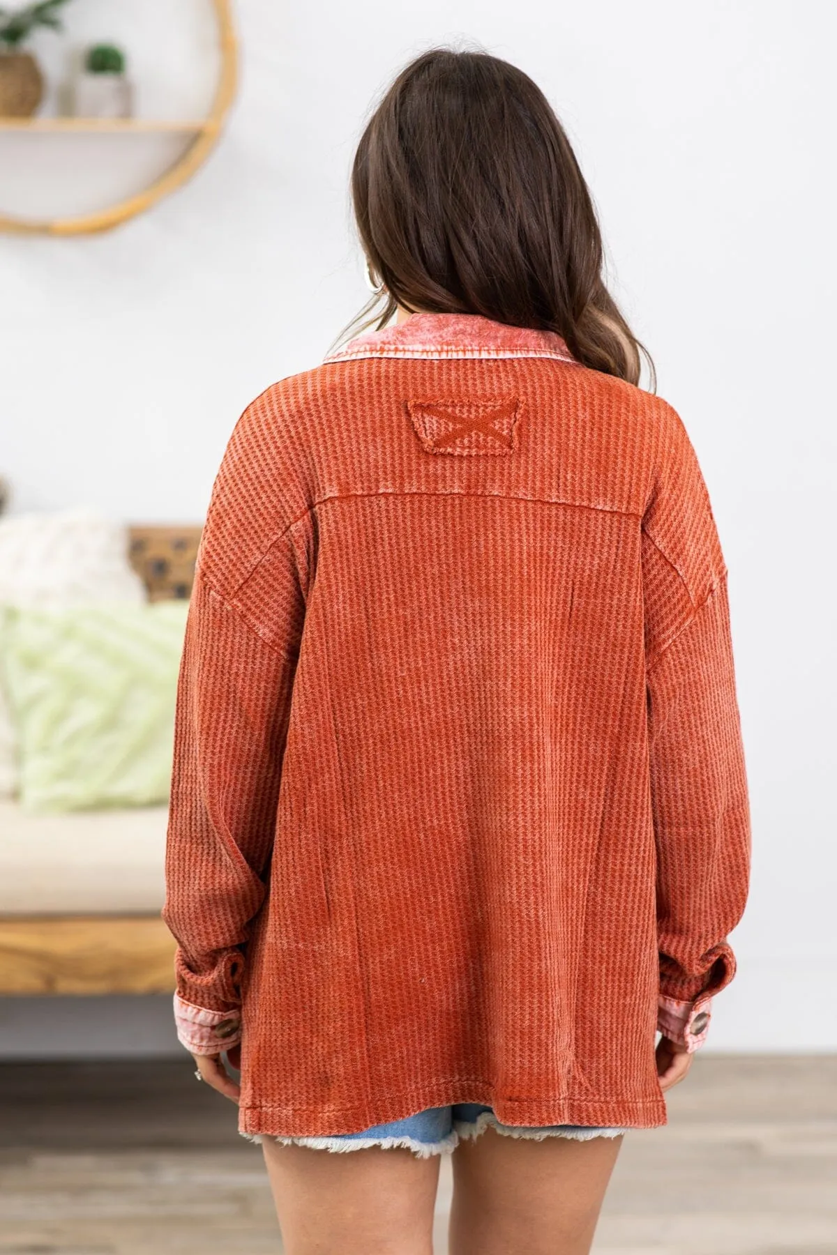 Burnt Orange Washed Ribbed Shacket