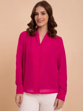 Georgette Shawl Collar Shirt - Fuchsia