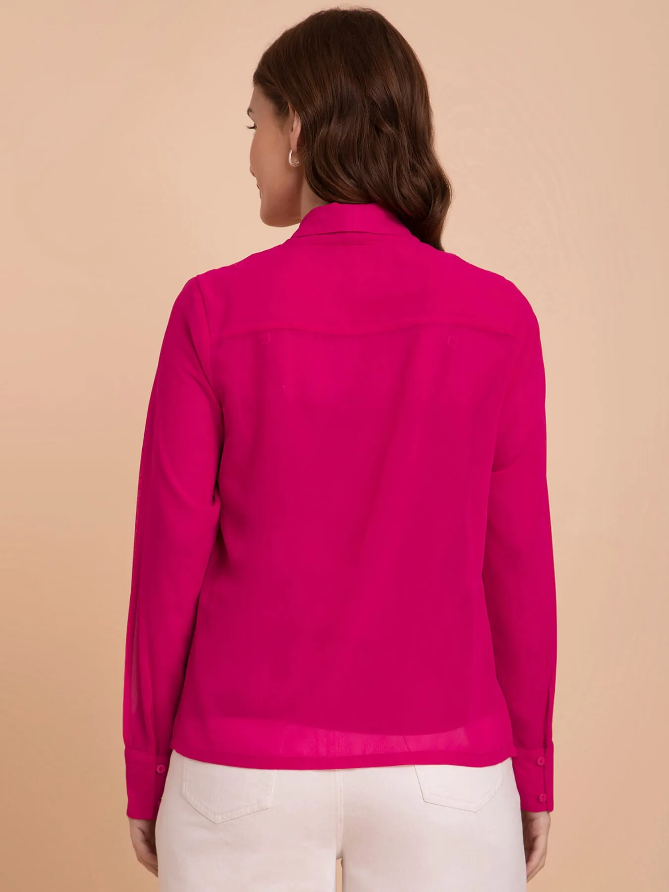 Georgette Shawl Collar Shirt - Fuchsia
