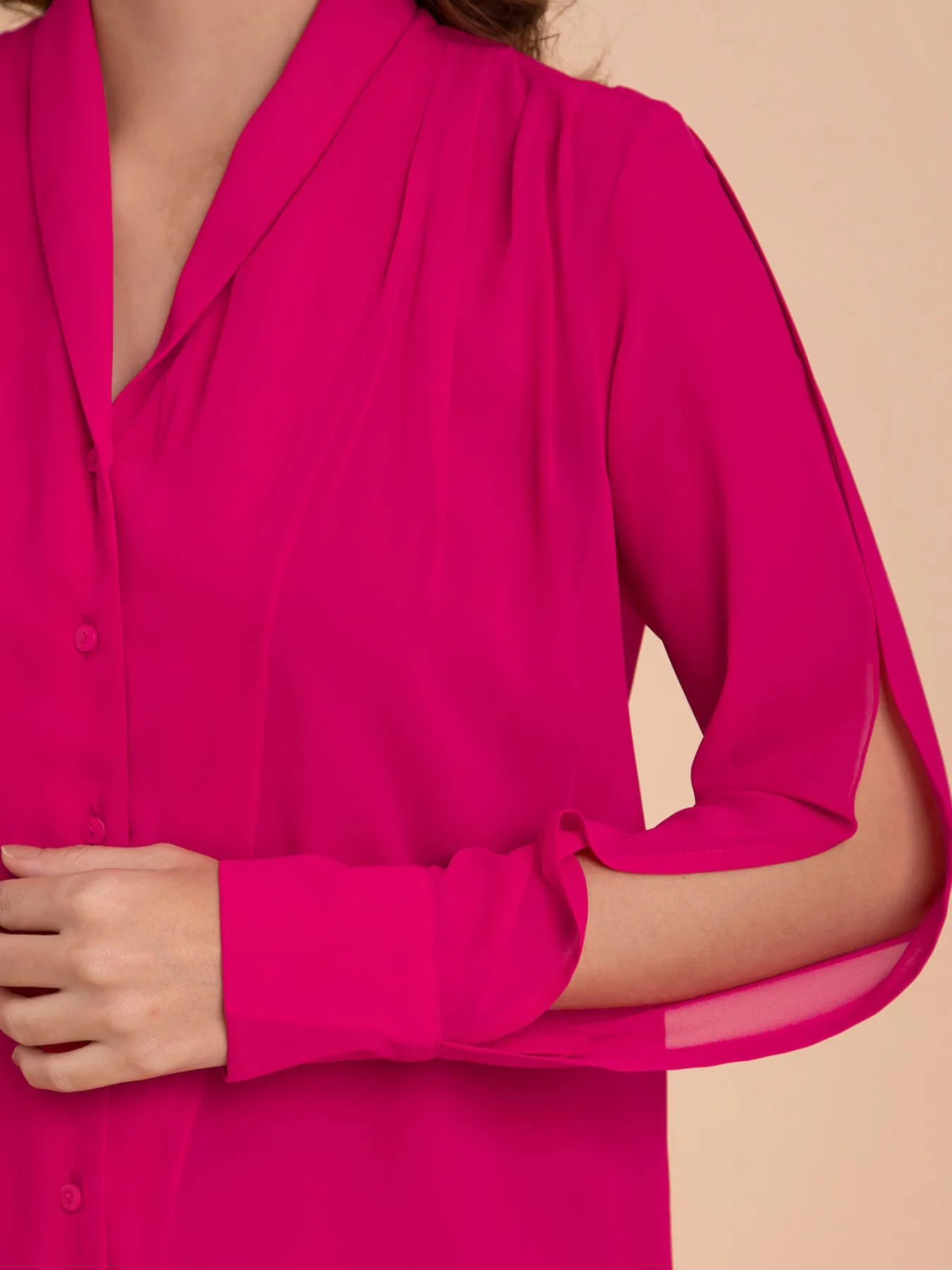 Georgette Shawl Collar Shirt - Fuchsia