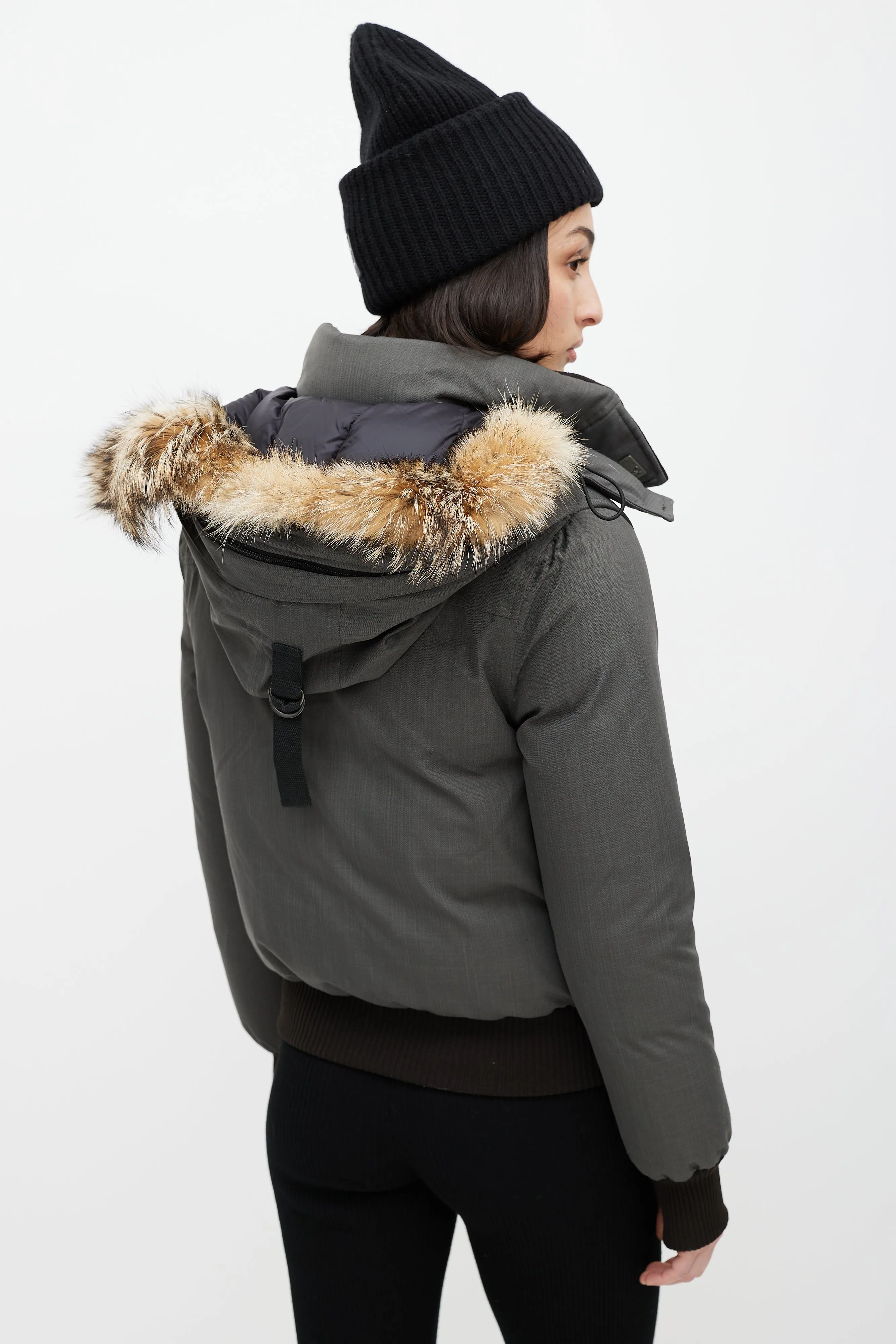 Grey Hooded Down Bomber Jacket