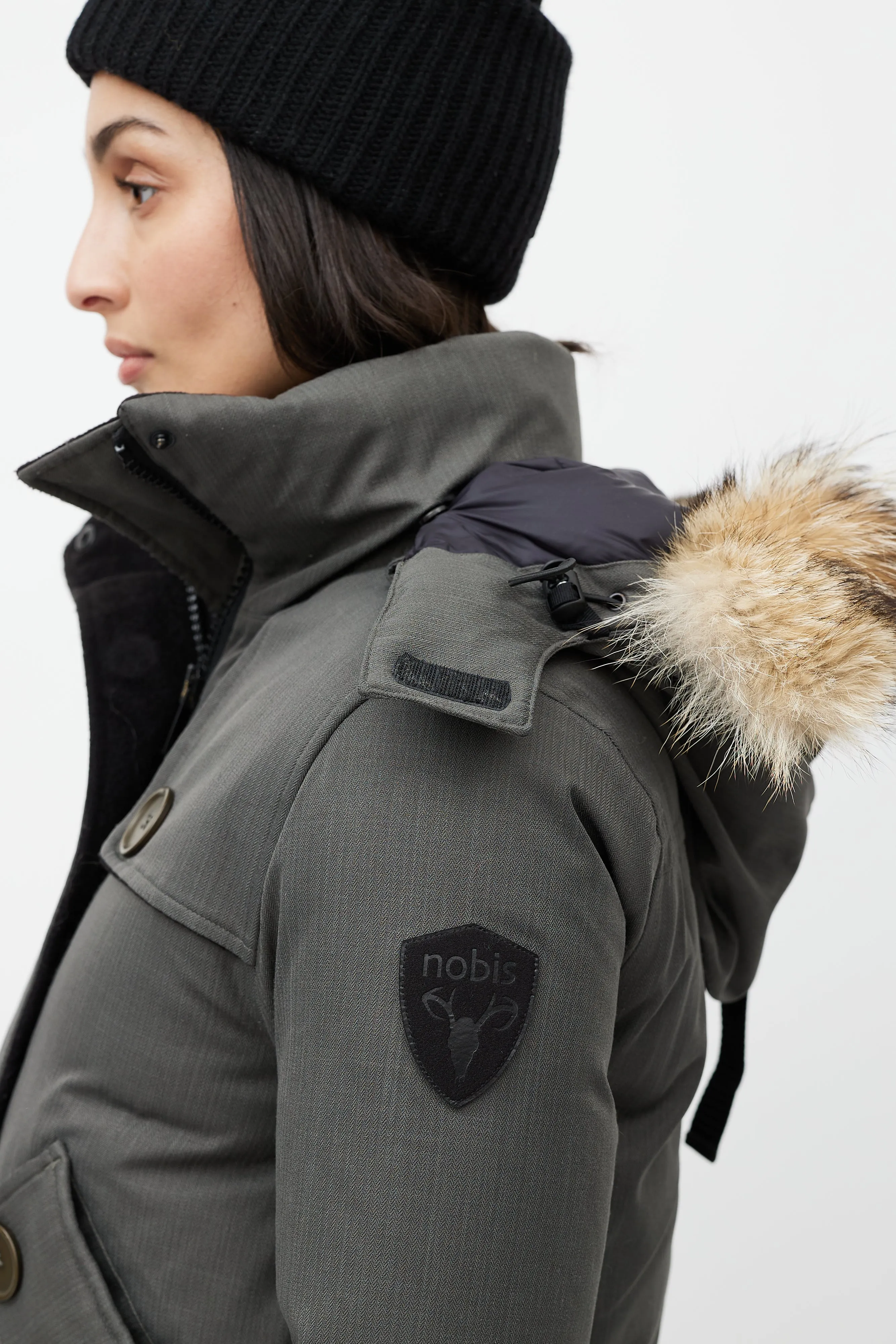 Grey Hooded Down Bomber Jacket