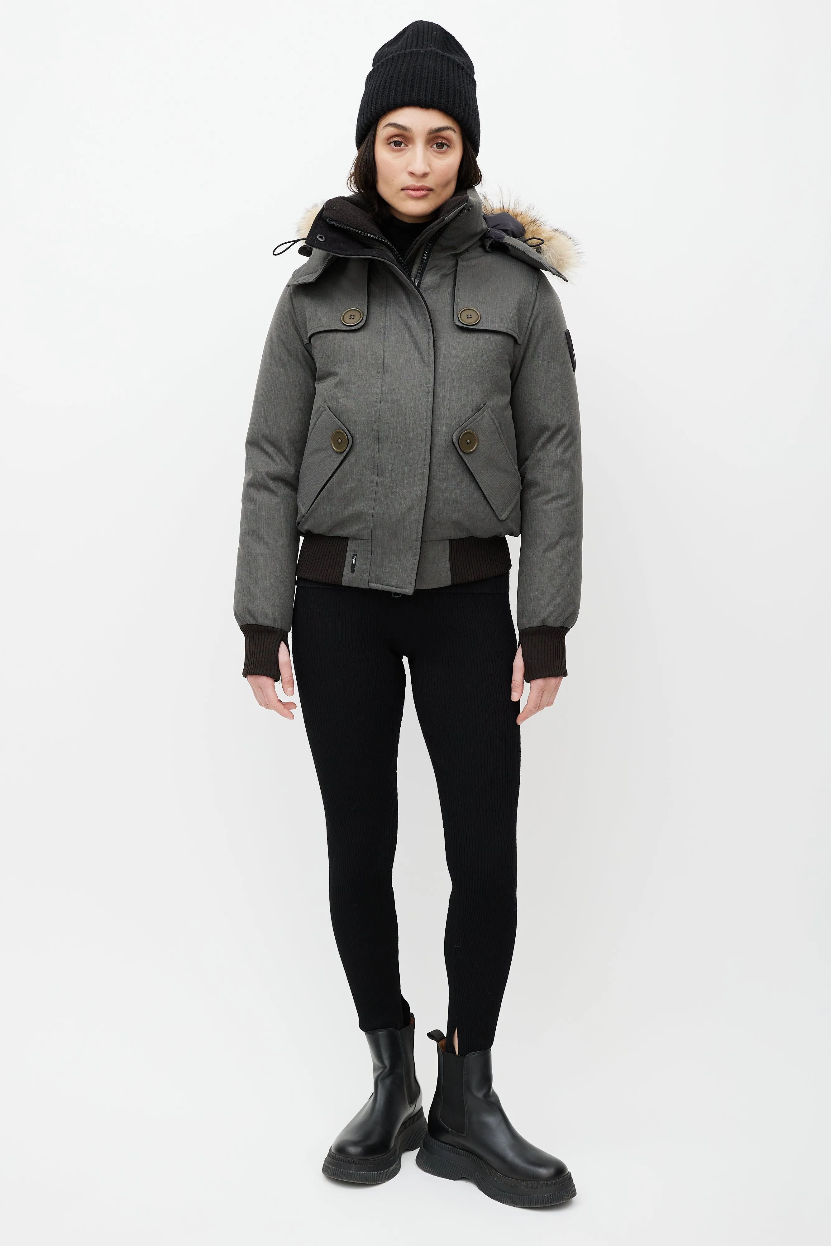Grey Hooded Down Bomber Jacket