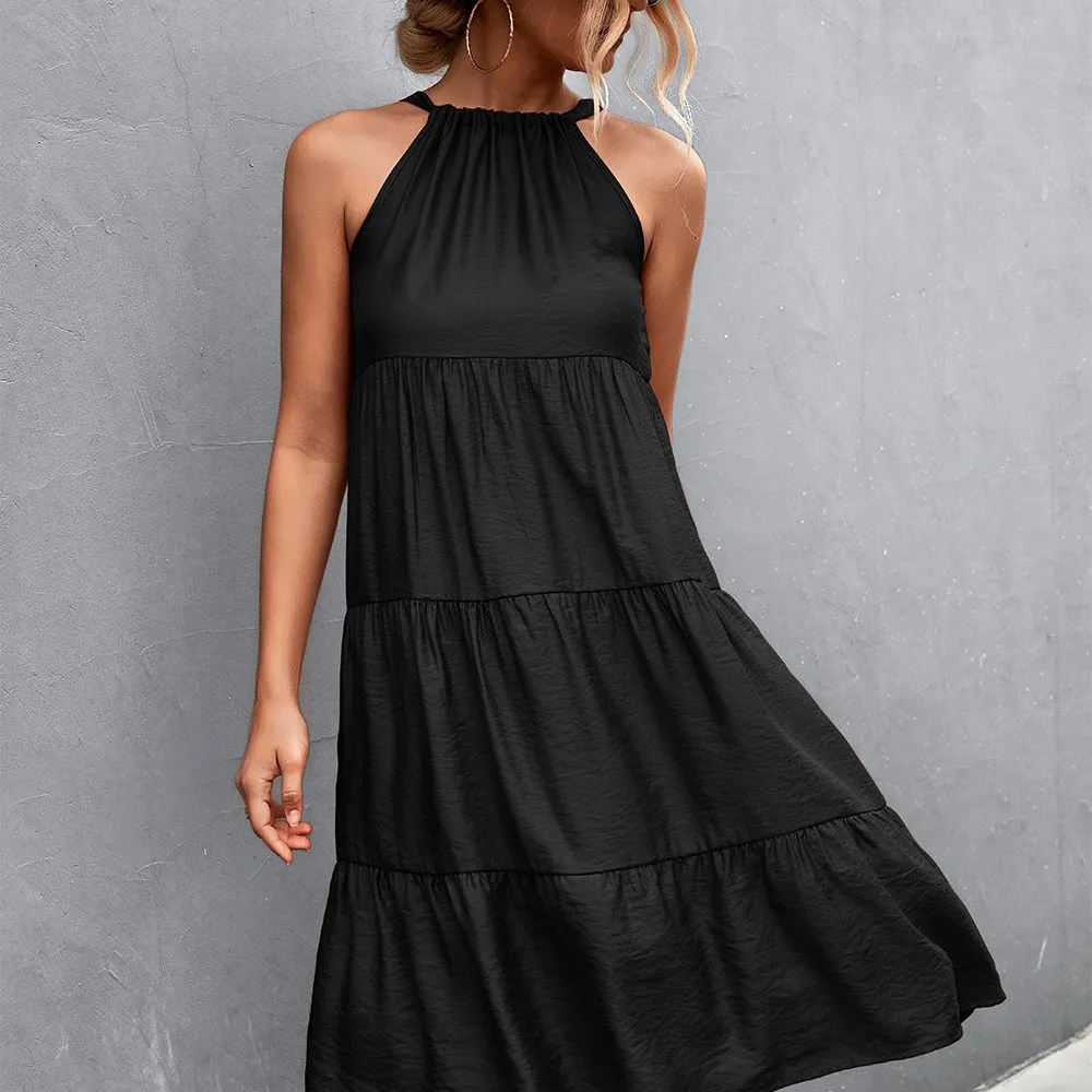 Halterneck Pleated Panel Maxi Dress