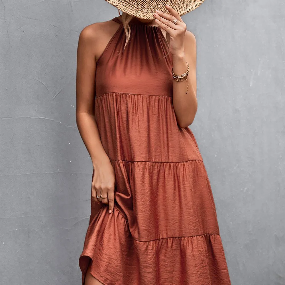 Halterneck Pleated Panel Maxi Dress