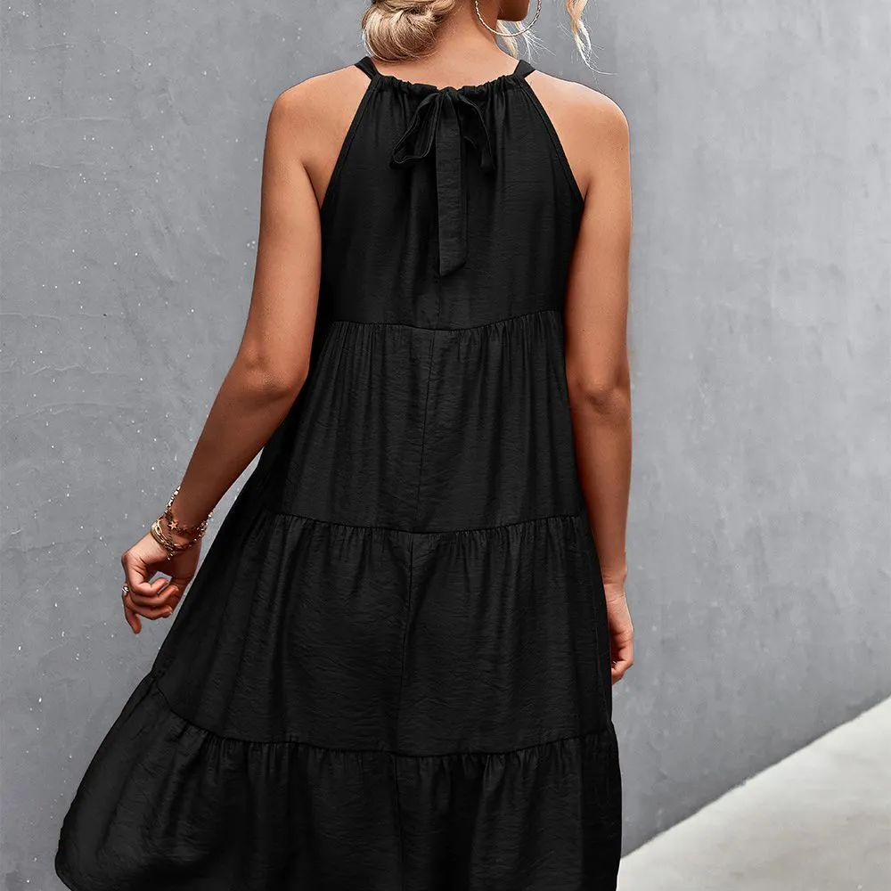 Halterneck Pleated Panel Maxi Dress