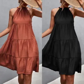 Halterneck Pleated Panel Maxi Dress