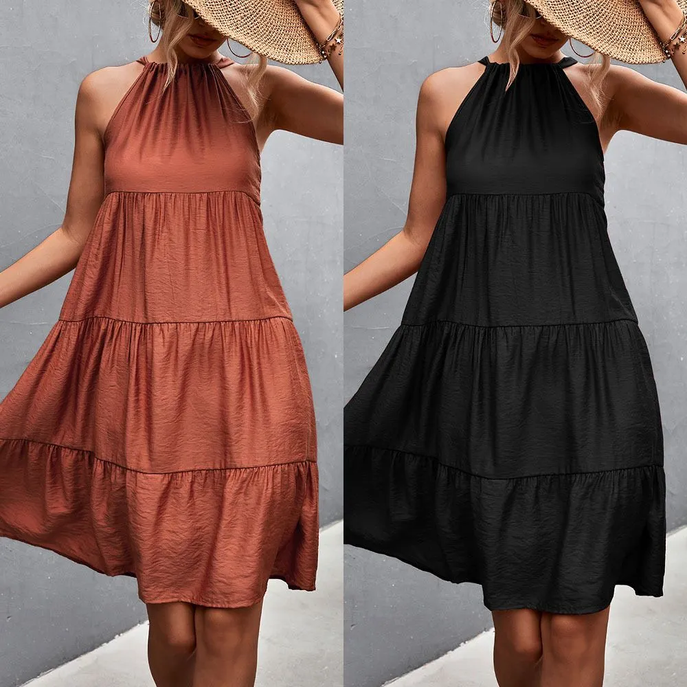 Halterneck Pleated Panel Maxi Dress