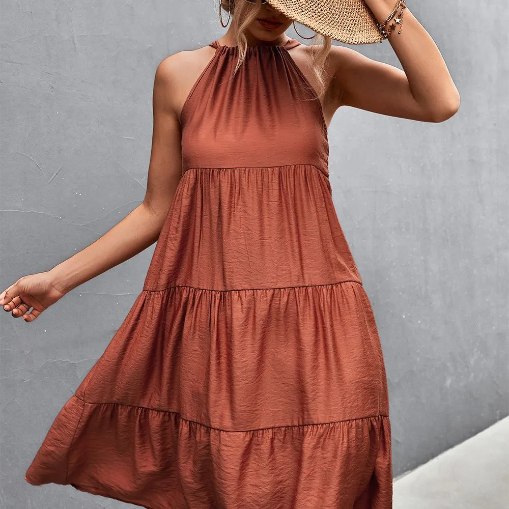 Halterneck Pleated Panel Maxi Dress