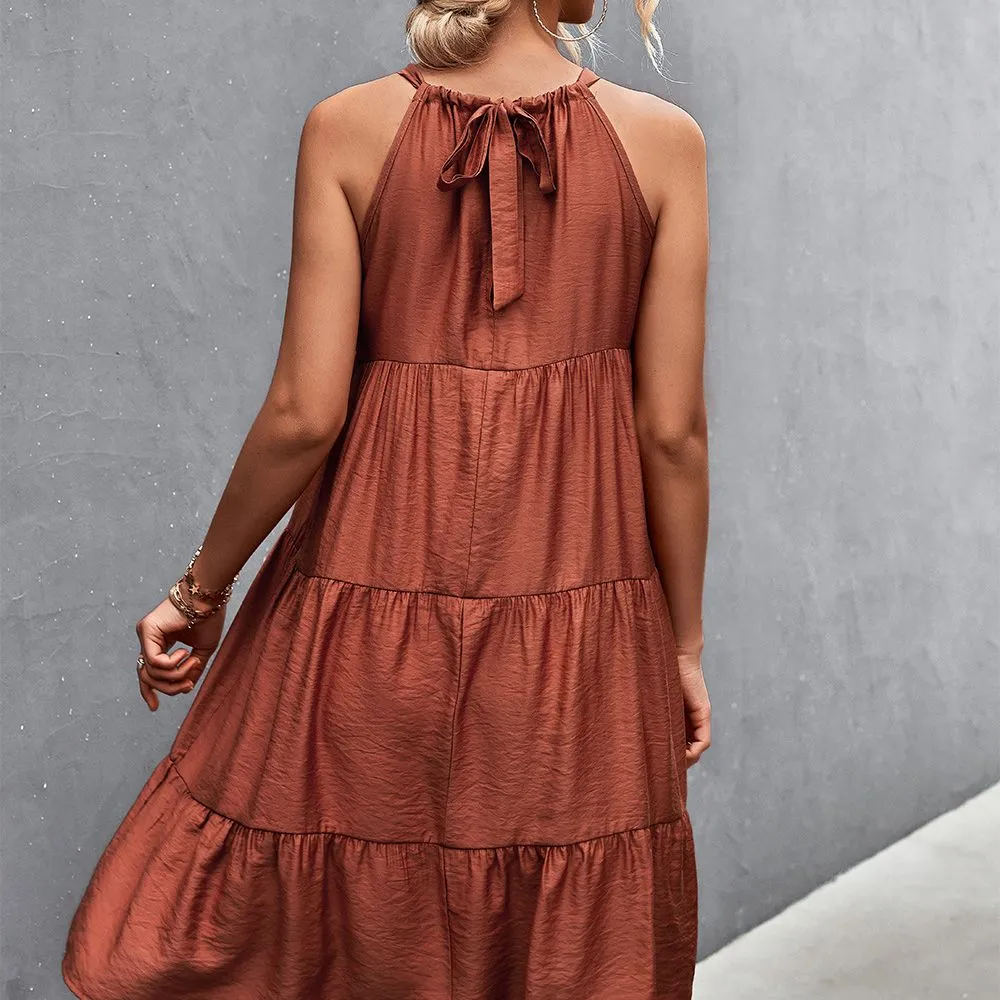 Halterneck Pleated Panel Maxi Dress