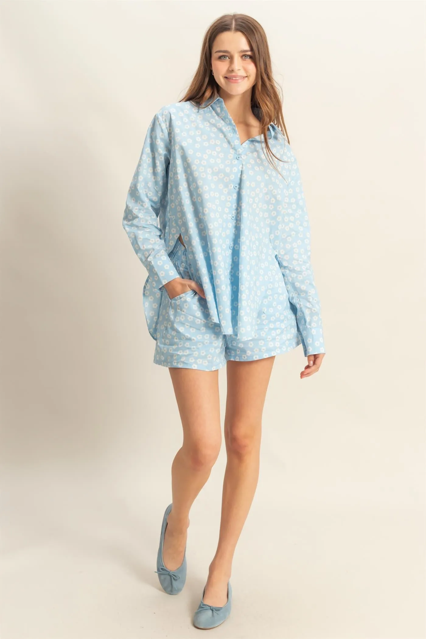 HF25C877-SET-Floral Shirt And Shorts Matching Set