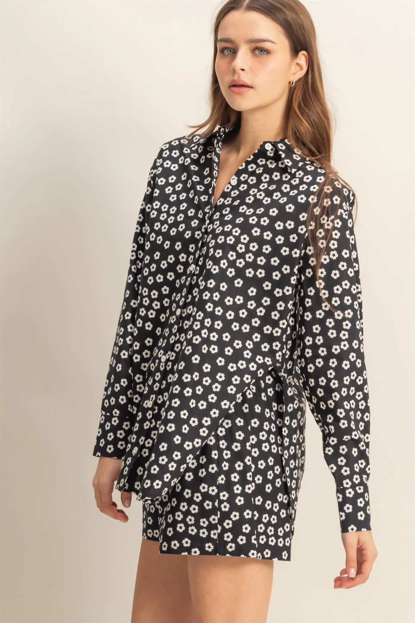 HF25C877-SET-Floral Shirt And Shorts Matching Set