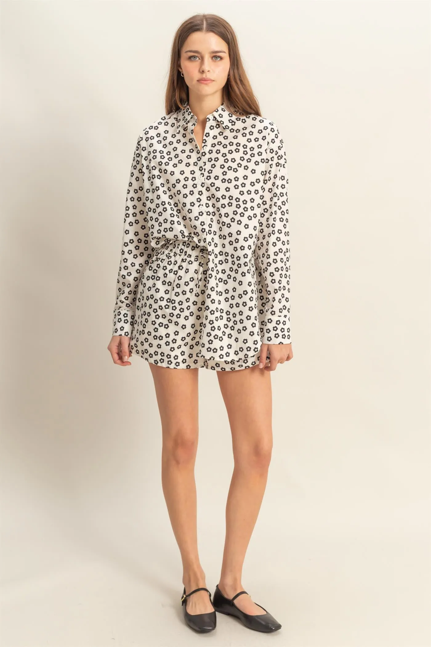 HF25C877-SET-Floral Shirt And Shorts Matching Set
