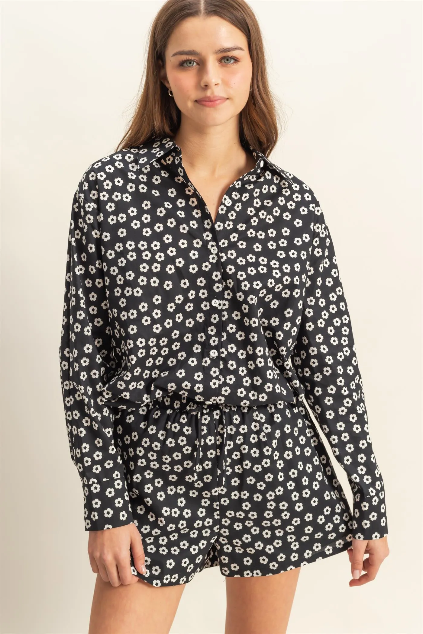HF25C877-SET-Floral Shirt And Shorts Matching Set