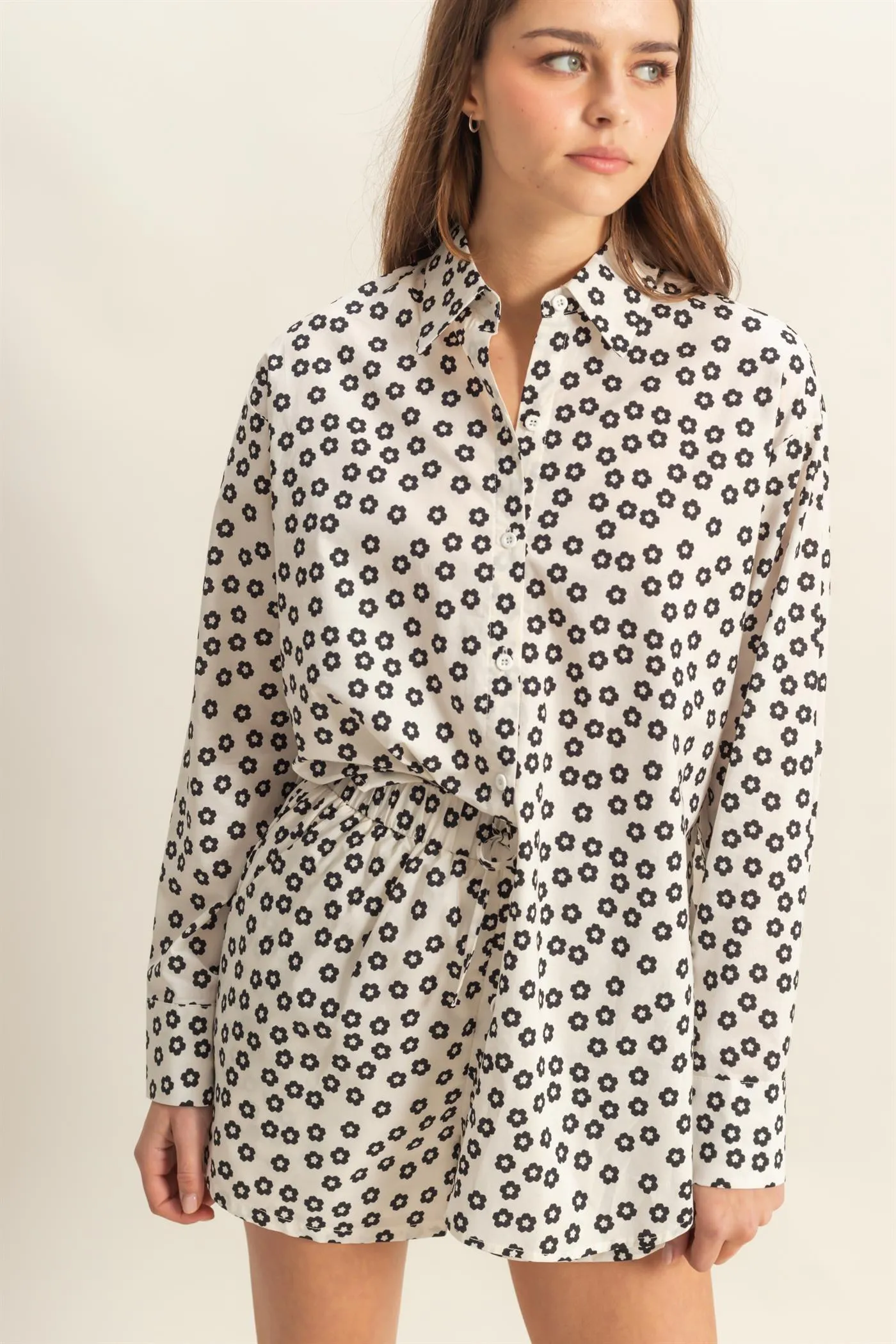 HF25C877-SET-Floral Shirt And Shorts Matching Set