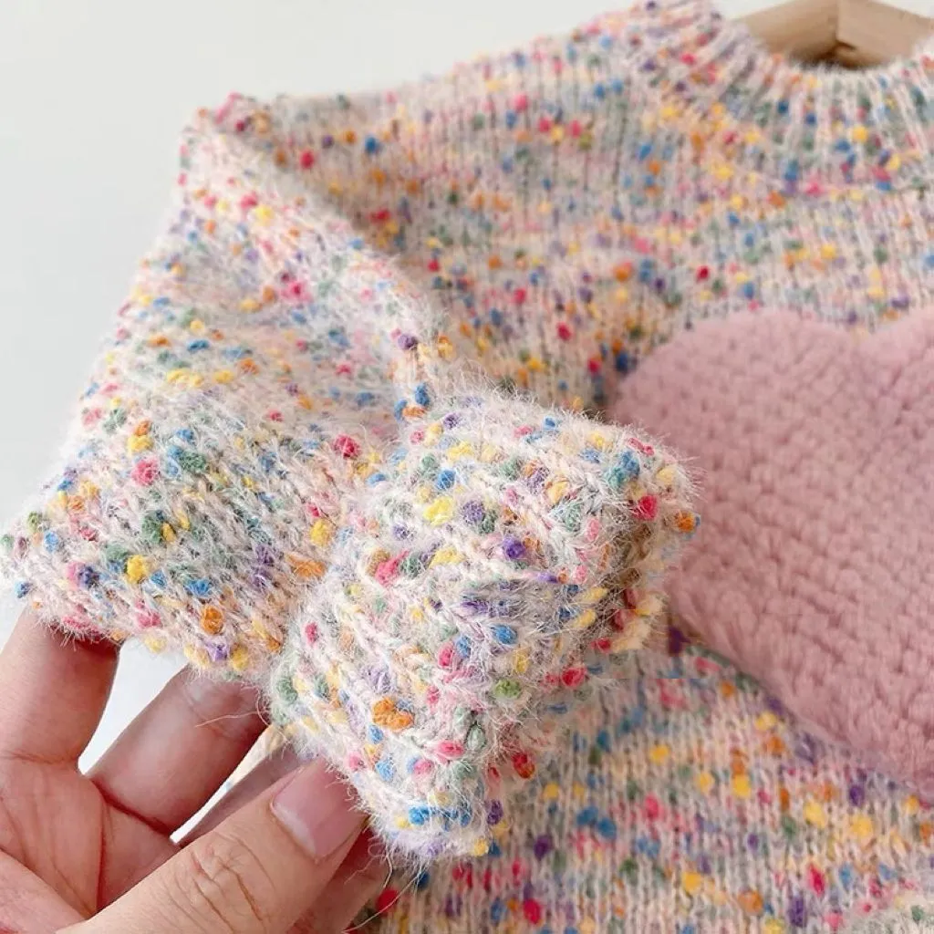 Korean children's clothing 2024 autumn and winter clothing girls' foreign-style thickened sweater knitted sweater children's three-dimensional love color top