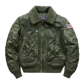Lapel Collar Pilot Air Force Coat- Army Green Bomber Tactical Military Jacket