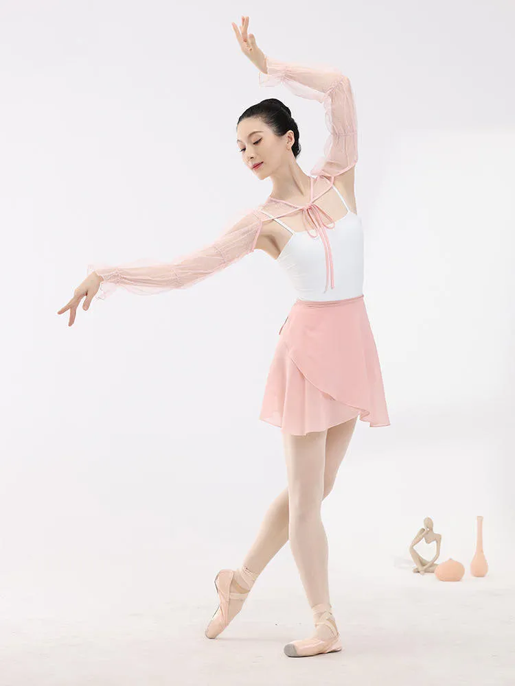 Long Sleeved Mesh Polka Dot Lace Up Camisole Ballet Shawl