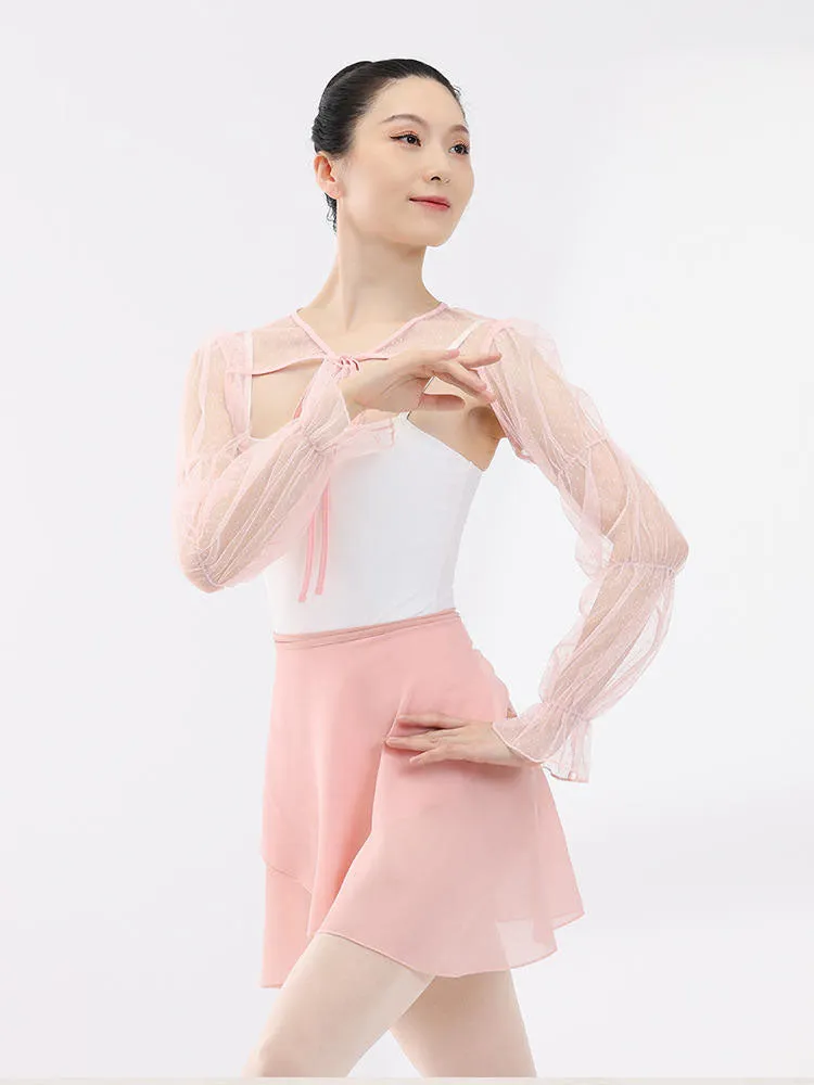 Long Sleeved Mesh Polka Dot Lace Up Camisole Ballet Shawl