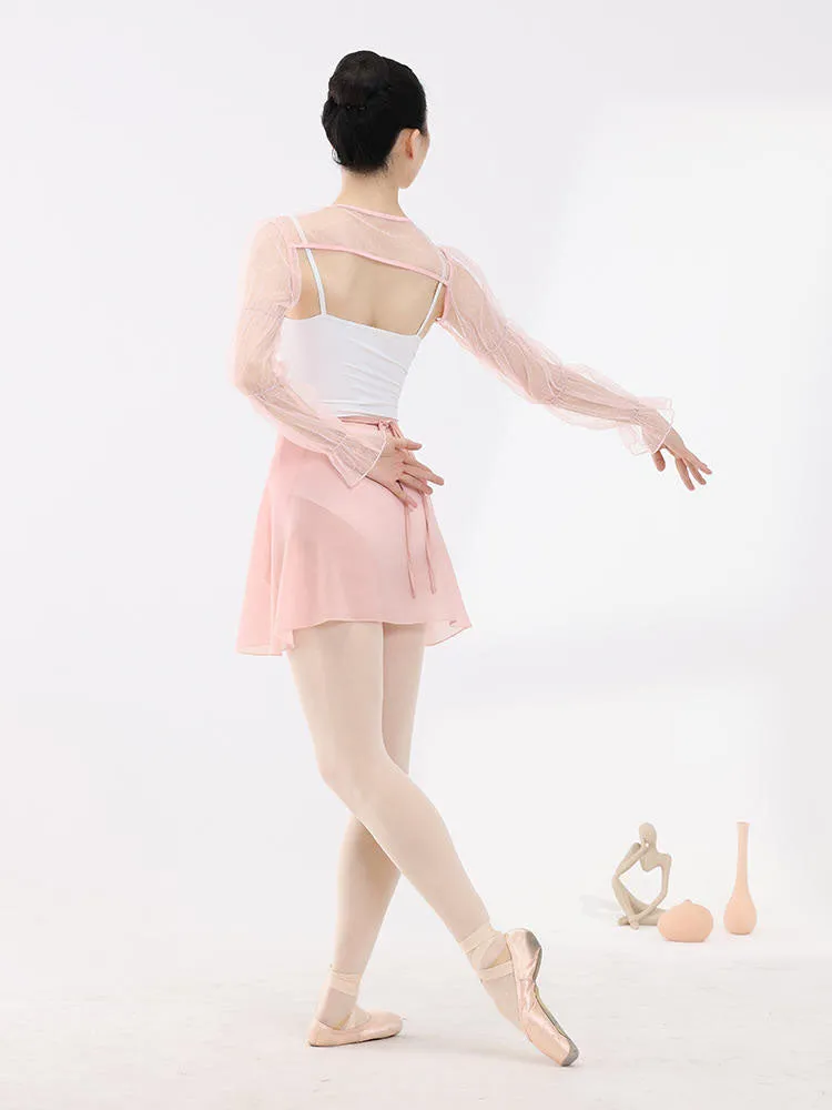 Long Sleeved Mesh Polka Dot Lace Up Camisole Ballet Shawl