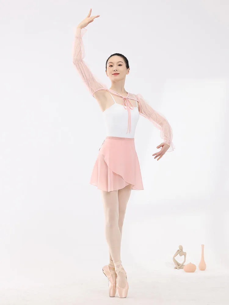 Long Sleeved Mesh Polka Dot Lace Up Camisole Ballet Shawl