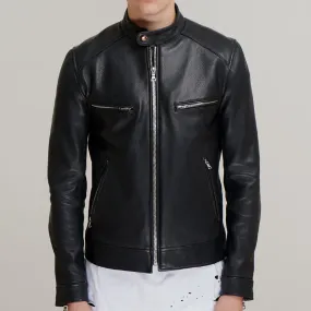 Men Dashing Pitch Black Leather Jacket