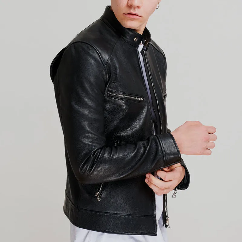 Men Dashing Pitch Black Leather Jacket