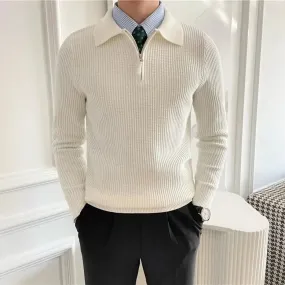 Men’s Korean-Style Loose-Fit Half-Zip Polo Sweater – Autumn/Winter Knitwear