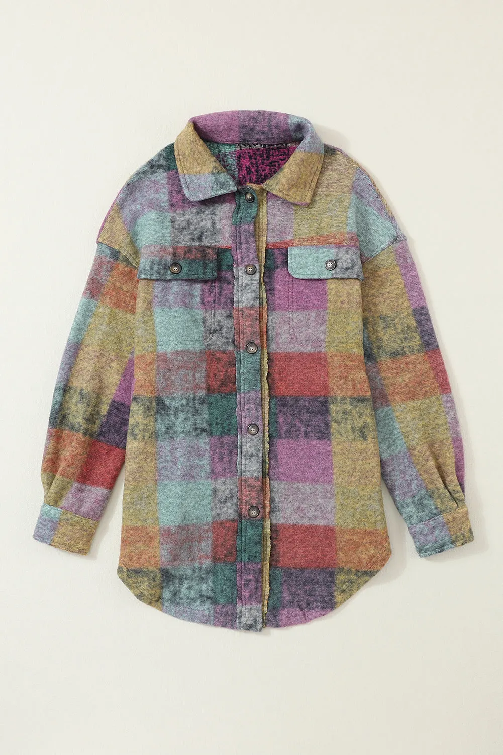 Multicolor Brushed Plaid Plus Size Shacket
