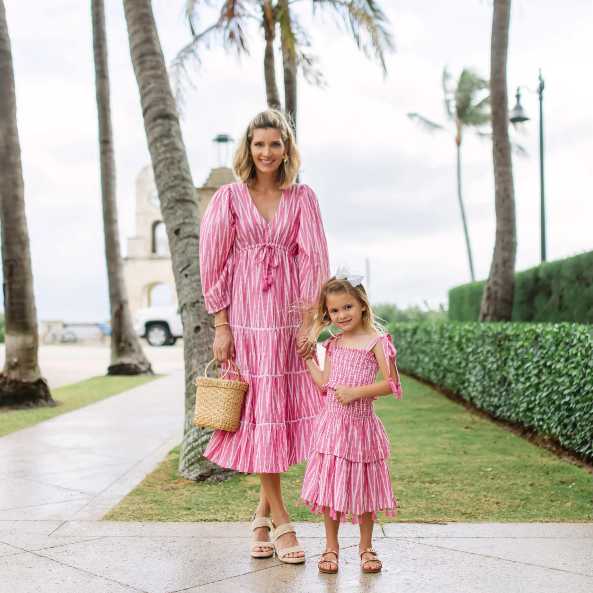 Noelle Girl's Smocked Top and Maxi Skirt Set in Rose Ikat