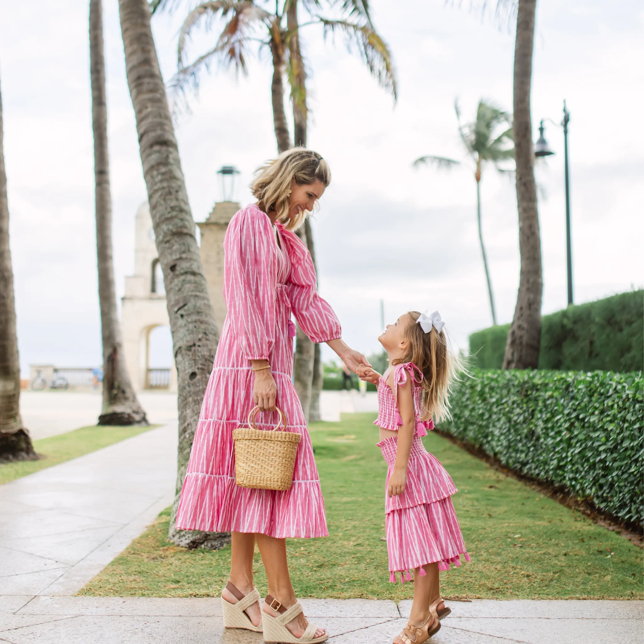 Noelle Girl's Smocked Top and Maxi Skirt Set in Rose Ikat