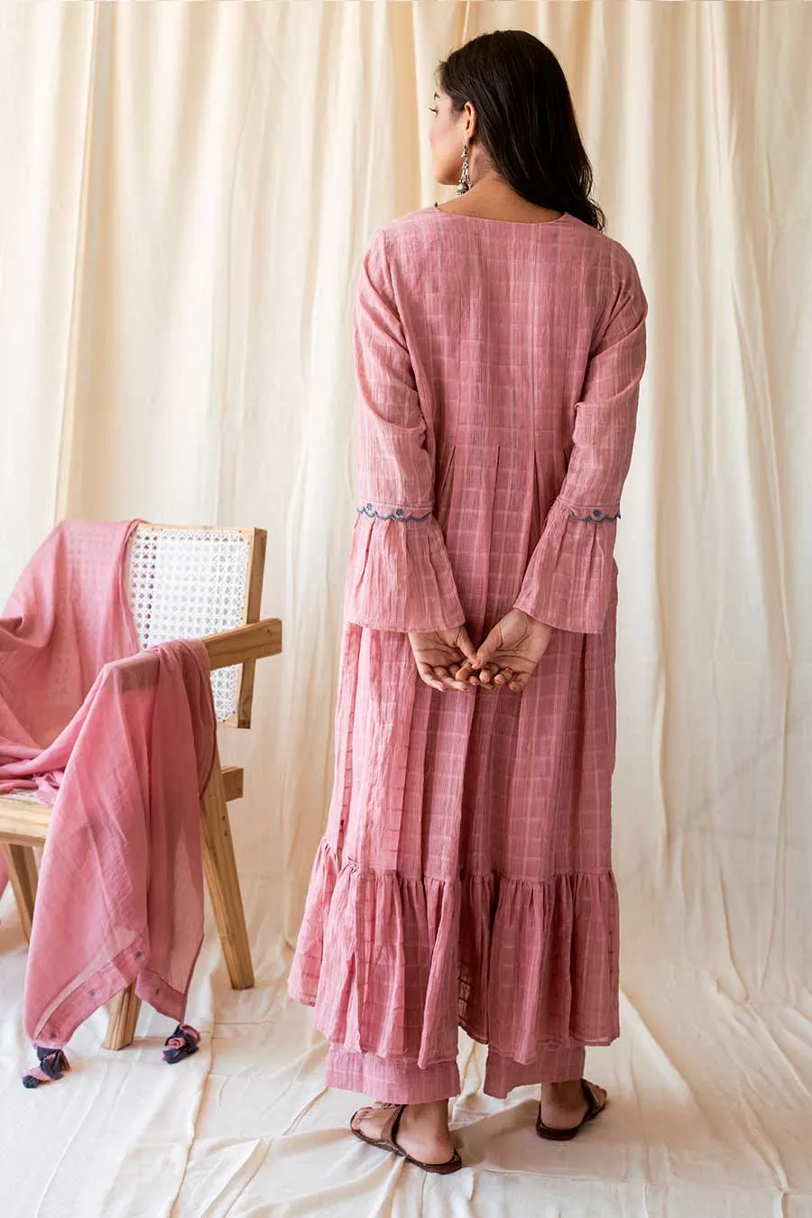 Pink Handloom Cotton Kurta Set (Set of 3)
