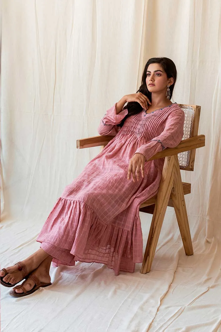 Pink Handloom Cotton Kurta Set (Set of 3)