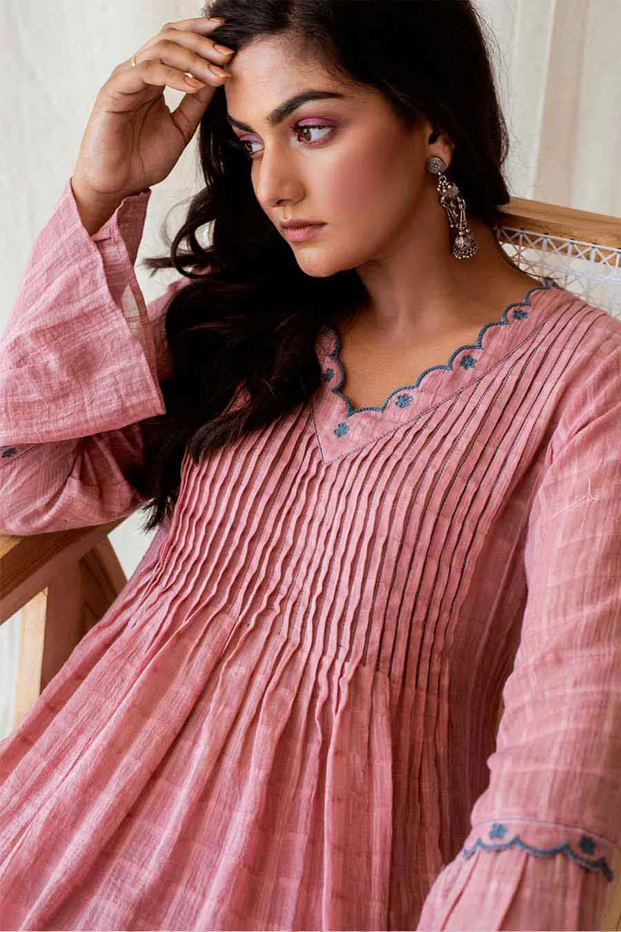 Pink Handloom Cotton Kurta Set (Set of 3)