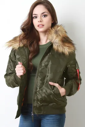 Remove Before Flight Camo Fur Collar Bomber Jacket