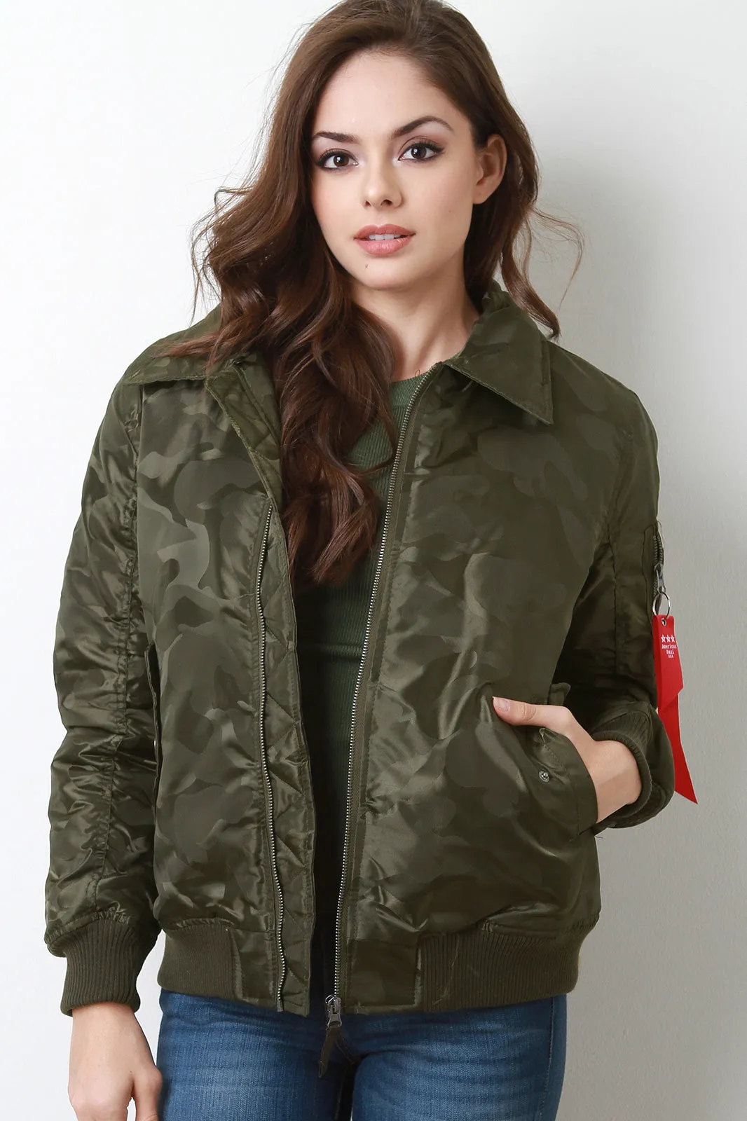 Remove Before Flight Camo Fur Collar Bomber Jacket