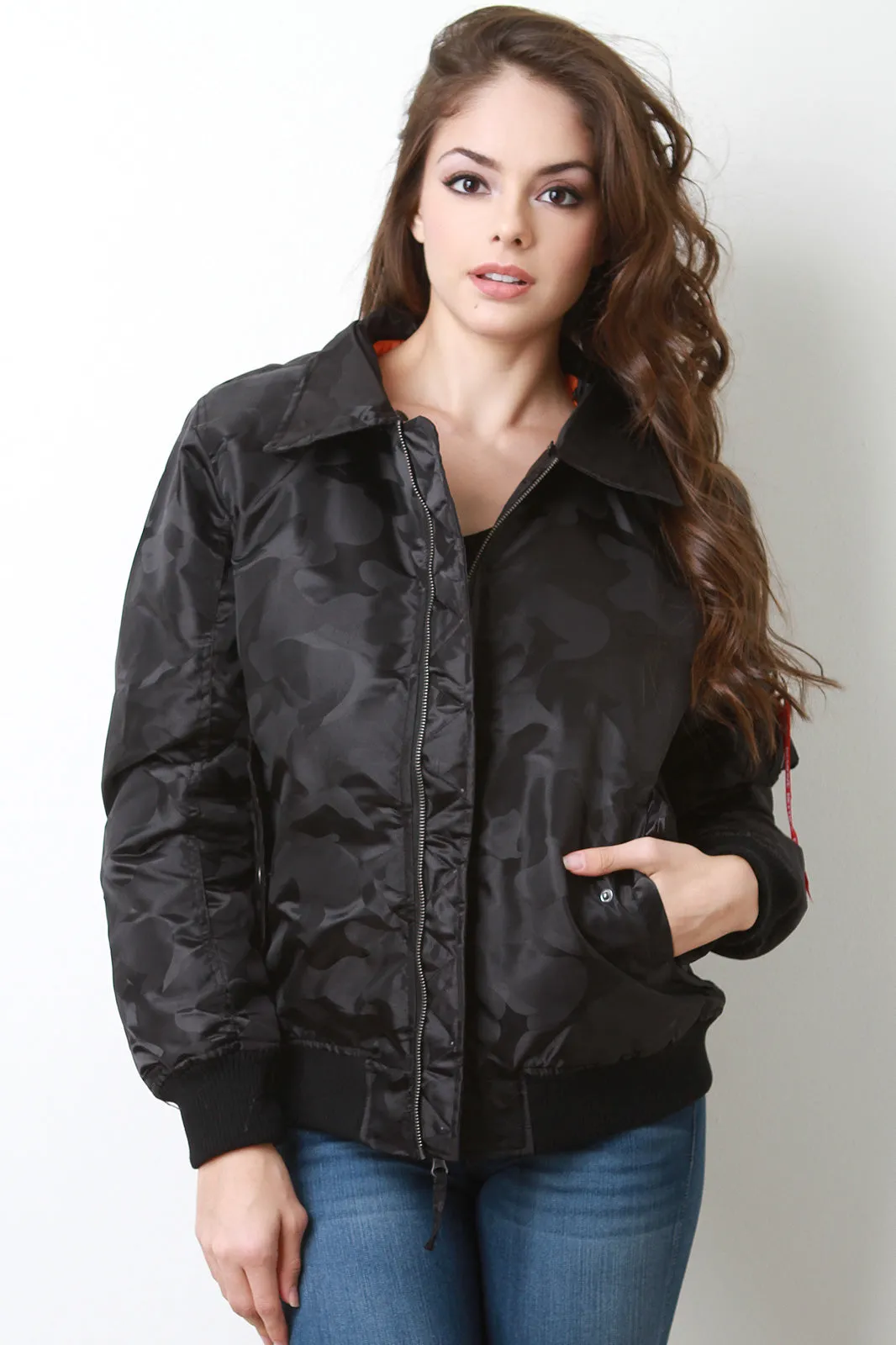 Remove Before Flight Camo Fur Collar Bomber Jacket