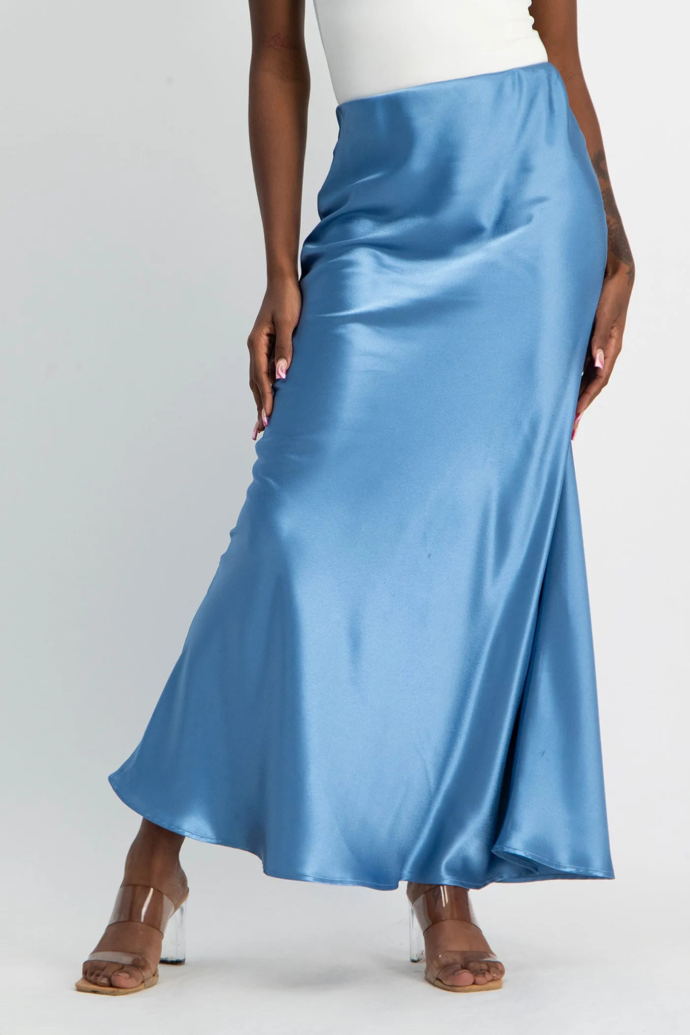 Shonda Satin Maxi Skirt - Blue