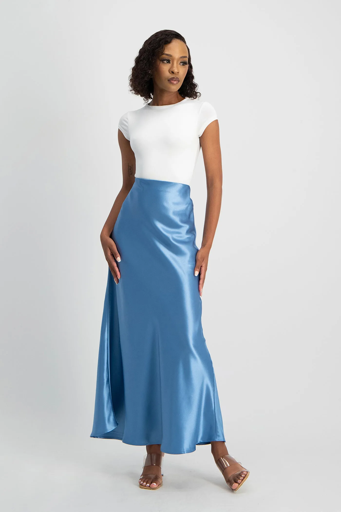 Shonda Satin Maxi Skirt - Blue
