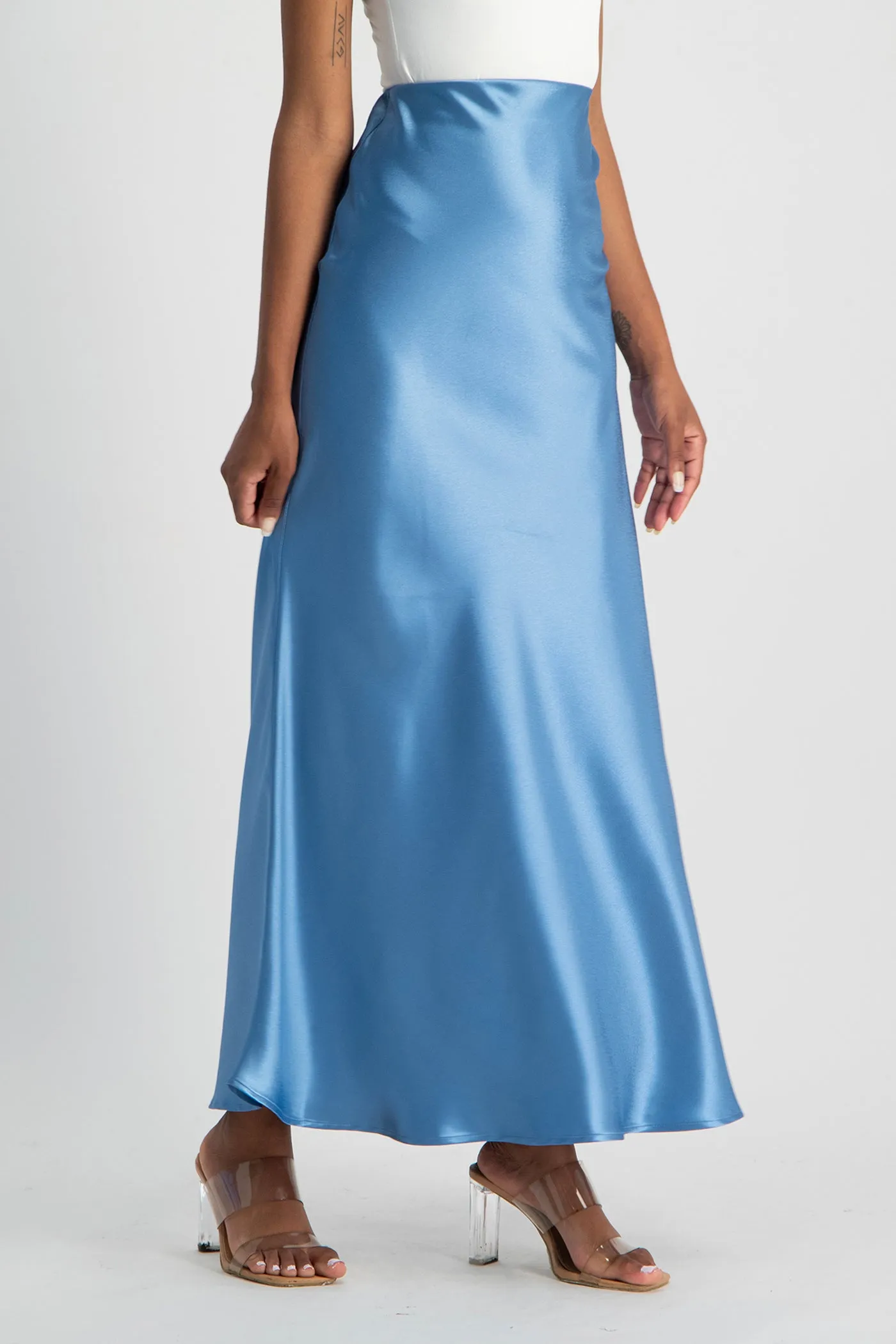 Shonda Satin Maxi Skirt - Blue