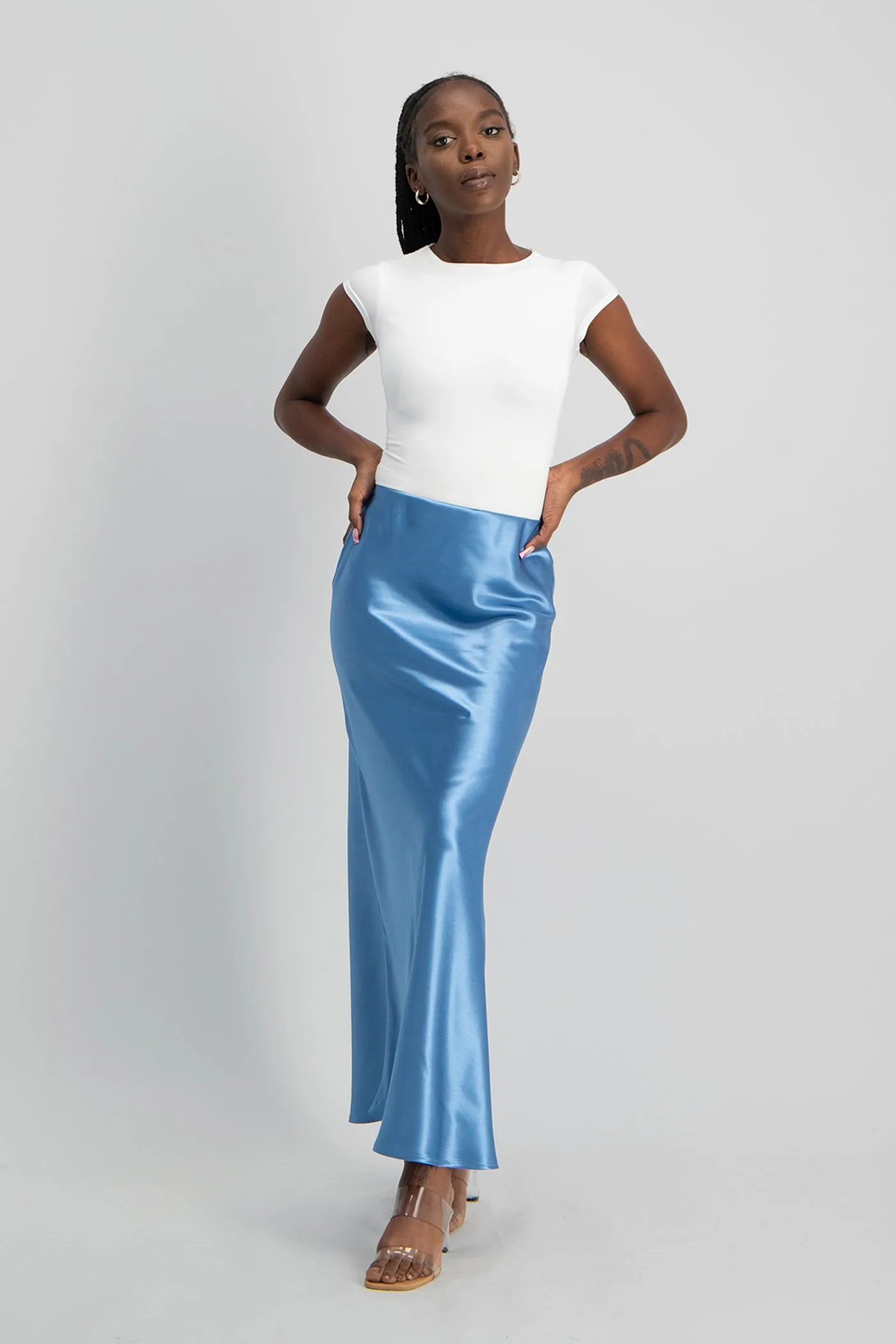 Shonda Satin Maxi Skirt - Blue