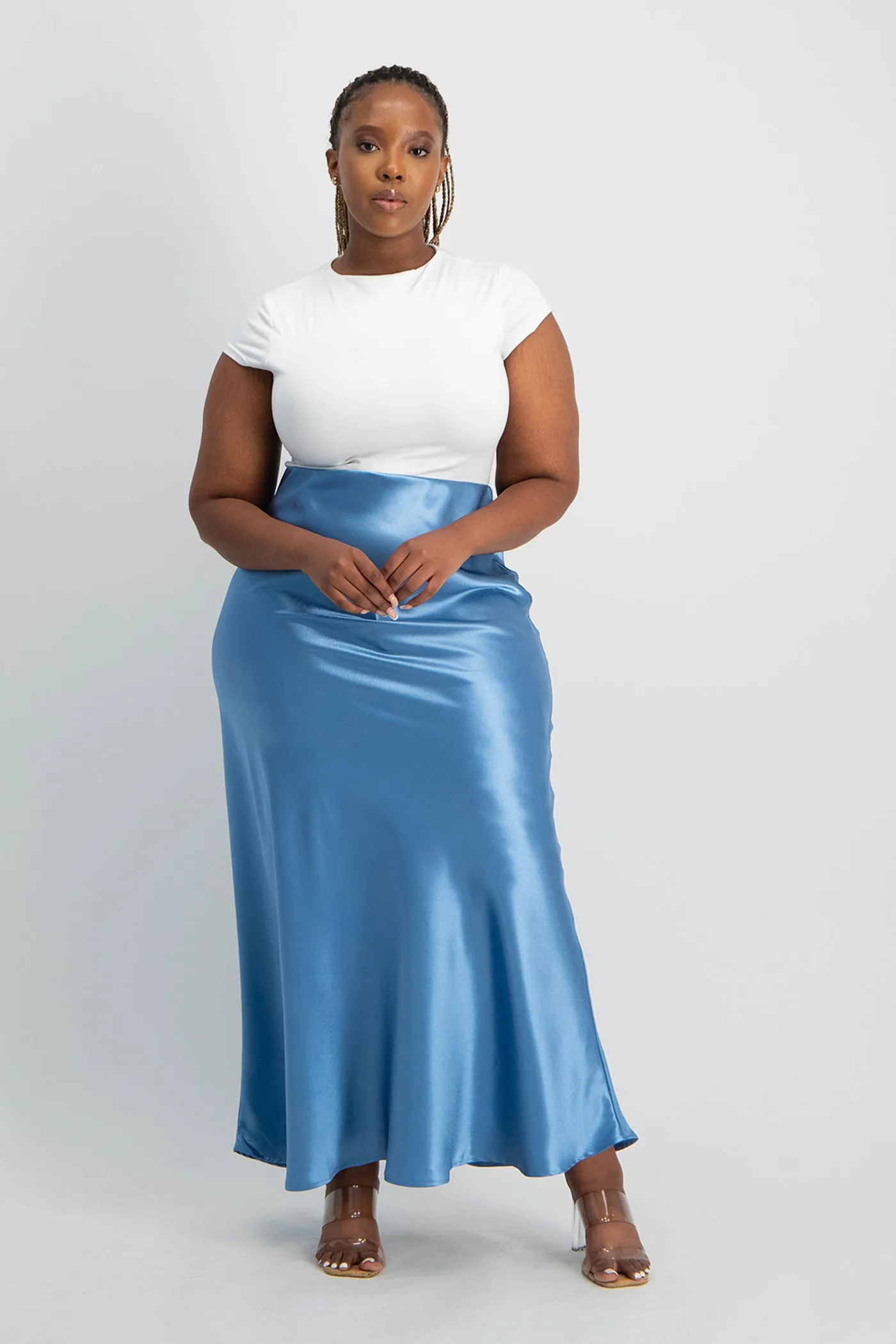 Shonda Satin Maxi Skirt - Blue