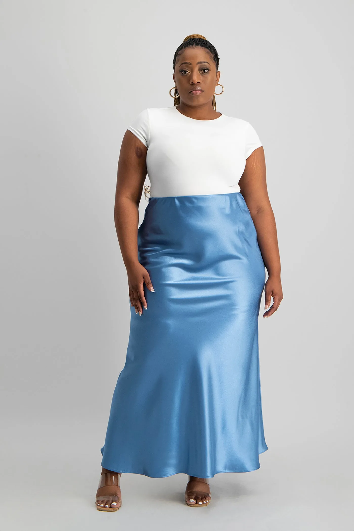 Shonda Satin Maxi Skirt - Blue